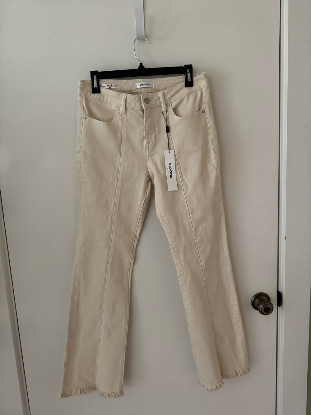 Vigoss Cream Boot Cut Jeans with Raw Hem